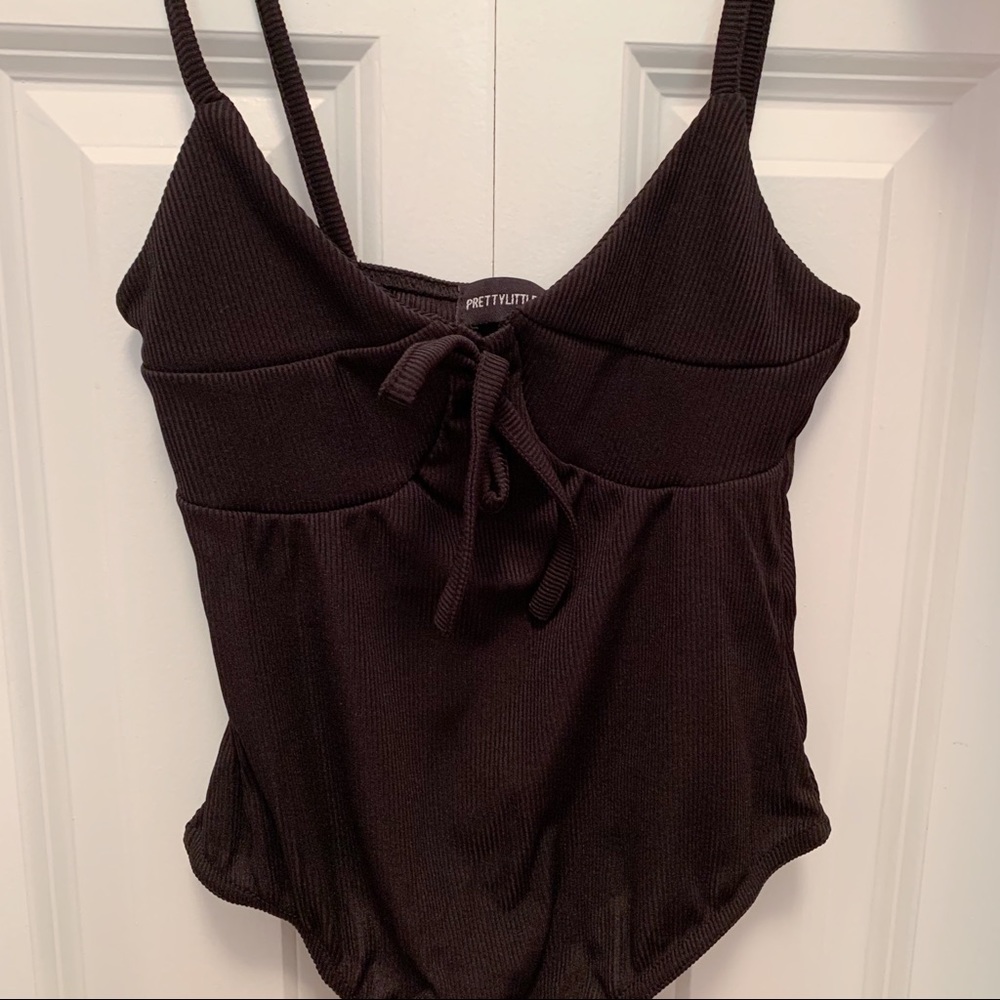 Petite Black Ribbed Bust Cup Bodysuit